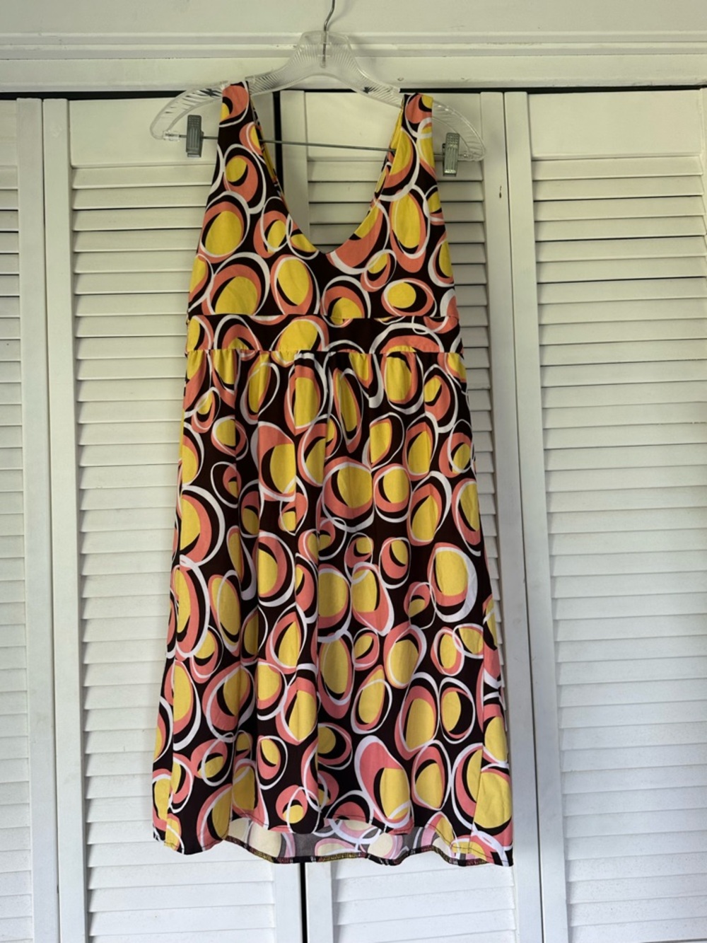 Spago Collection Retro Circle Print Dress - Yellow, Peach, Brown